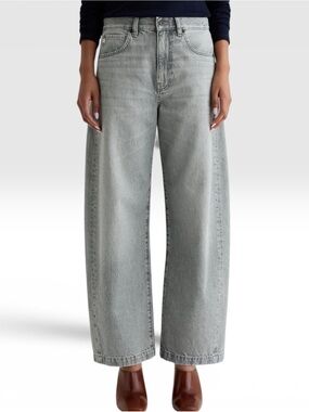 NWT AG Hattie Jean High Rise Barrel Cropped Ankle Baggy Gray Jeans Size 25